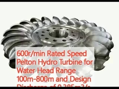 600r/min Καθορισμένη ταχύτητα Πέλτον υδροτριβάνι για την περιοχή της κεφαλής νερού 100m-800m και σχεδιαστική εκκένωση 0,385m3/s