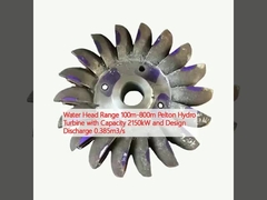 Πεδίο εφαρμογής υδρογεννήτριας τουρμπίνης Pelton 100m-800m με ισχύ 2150kW και σχεδιαστική εκκένωση 0,385m3/s